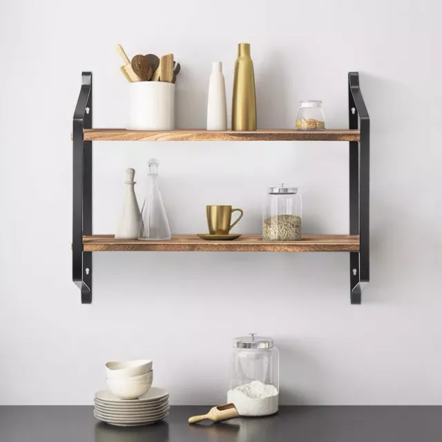 Etagere Murale en Bois et Métal Porte-Épices pour Cuisine Etagère à 2 Niveaux 2