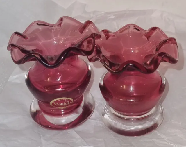 2x Vintage Set of Webb Continental Victorian Style Pink Cranberry Glass Vases