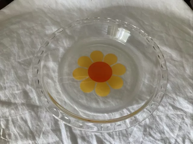 Vintage Retro Pyrex Agee Glass Daisy Pie Dish Plate With Scalloped Edges 9" VGC