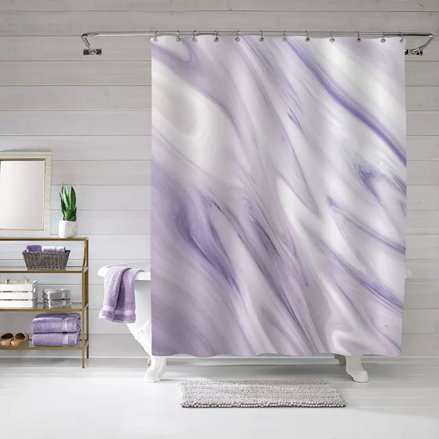 MitoVilla Purple Marble Shower Curtain Set, Abstract Fabric Shower Curtain for B