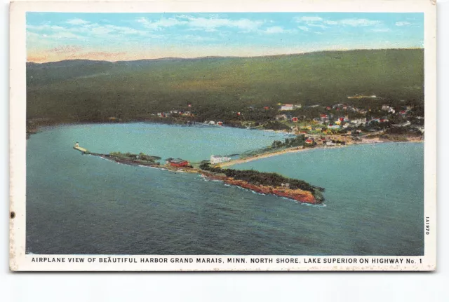 Airplane View Harbor Grand Marais Minnesota North Shore MN WB Postcard Unposted
