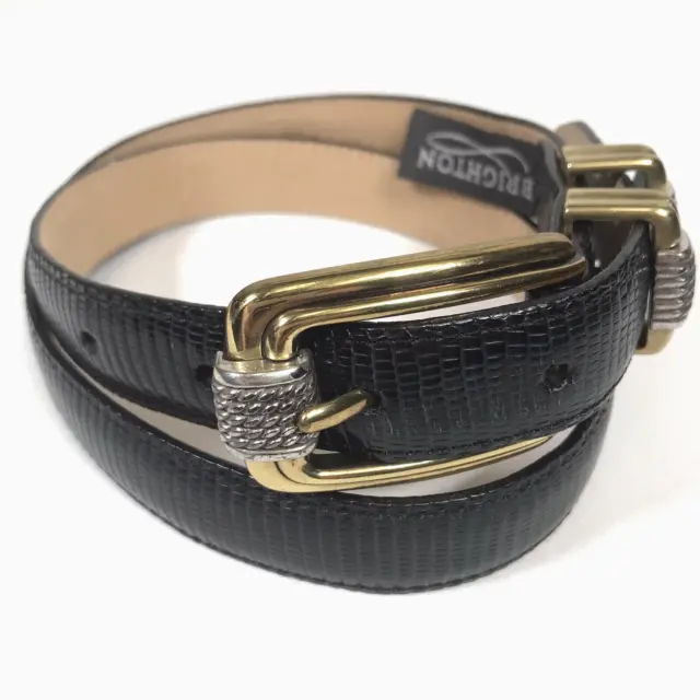 BRIGHTON CLASSICS WOMEN’S Belt Black Croc Leather Gold Silver Buckle ...
