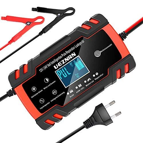 Ueznirn Chargeur de batterie de voiture 12 V/24 V avec écran tactile LCD pour...