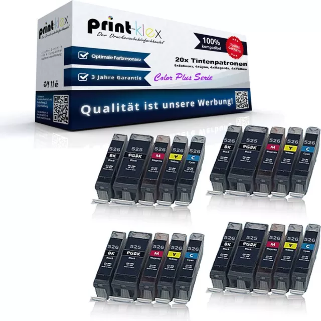 20x Printer Tintenpatronen für Canon Pixma MG 5240 PGI-525BK Color Plus