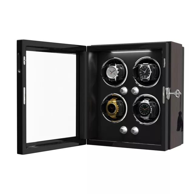 Uhrenbeweger Automatikuhren Uhrendreher Watch Winder mit LED Holz Für 4 Uhren DE