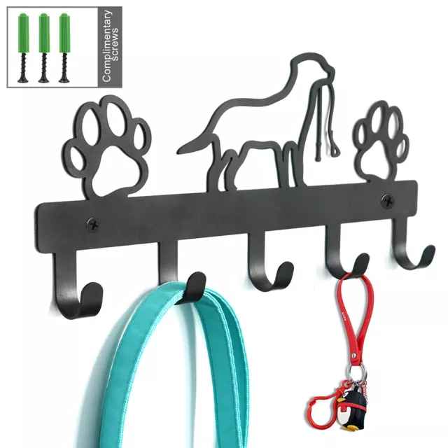 Metal Bone Pet Dog Hanger with Hooks Key / Dog Lead Leash Wall Rack Holder Black