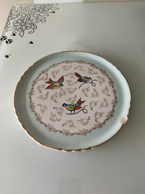 Beau ancien PLAT Oiseaux , En FAÏENCE , BORDURE DORÉE ....