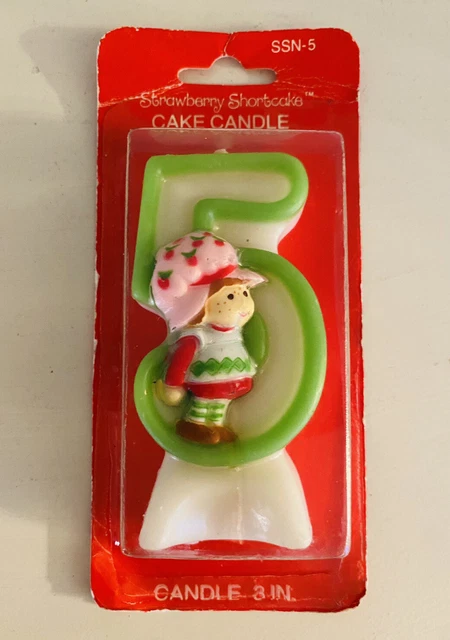 Vela de cera vintage 1982 pastel corto de fresa sin usar #5 pastel de cumpleaños en paquete