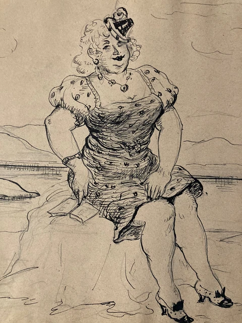 Dessin Original à L'encre - Personnage érotique - Style Cubiste - Signé Pécoul - Années 1950