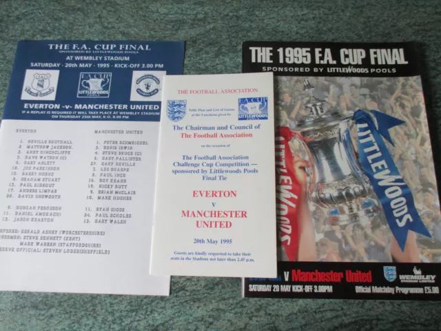 Everton V Manchester United 1995 Fa Cup Final Program Teamsheet Menu/ Table Plan