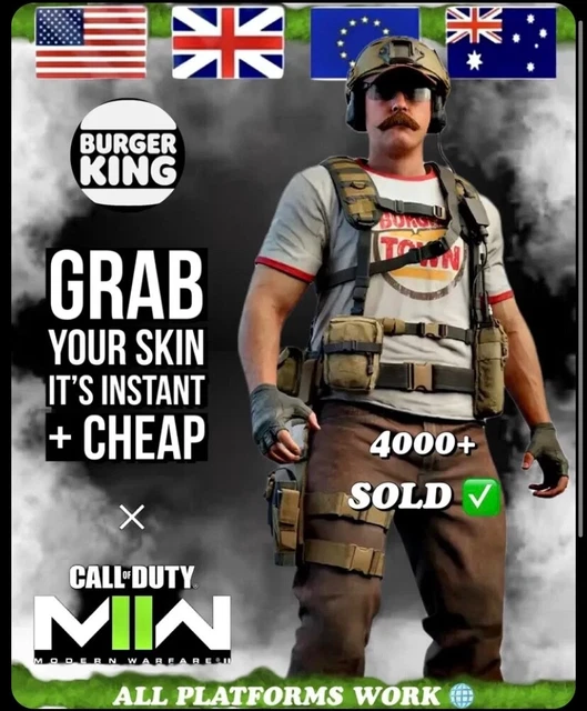 COD MW2 BURGER King Town Operator Skin code 2X XP 2XP Double GLOBAL UK