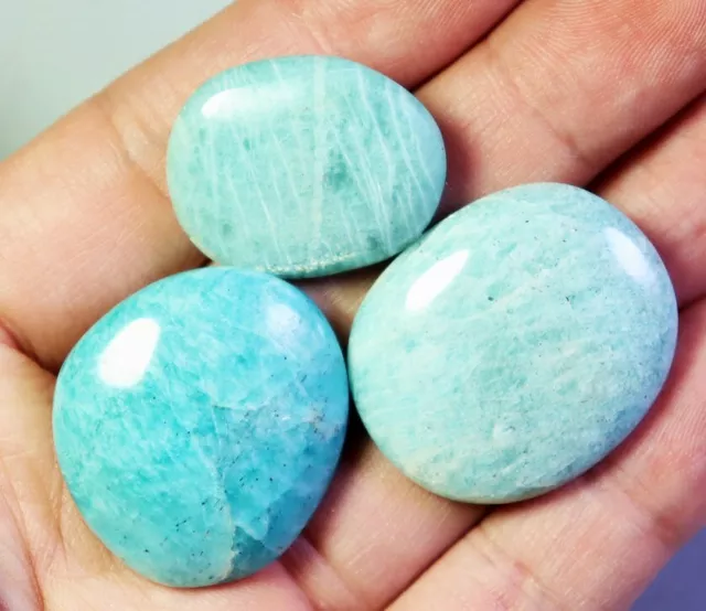 3pcs Natural Polished Amazonite Quartz Crystal Stone Palm Reiki Madagascar