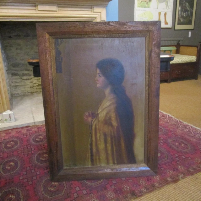 ANTIQUE VICTORIAN OIL On Canvas Painting Of Young Girl 1860s Signed 'C ...