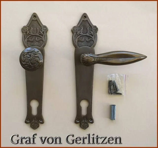 Antik Style PZ 92 Langschild Tür Griff Tür Beschlag Jugendstil Messing S43-4A