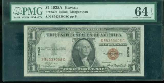 1935-A $1 HAWAII Silver Certificate PMG 64 EPQ Fr 2300 FREE S/H (2227796)