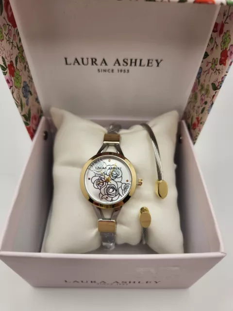 Laura Ashley Two Tone Watch Bangel Set Cable - New in Box with Tags