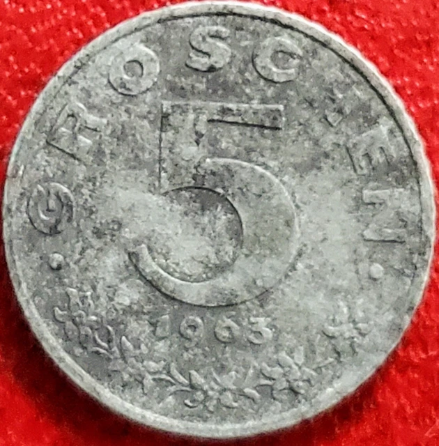 Austria 5 Groschen 1963 Coin Austrian Coat Of Arms Eagle Shield Hammer~Km# 2875