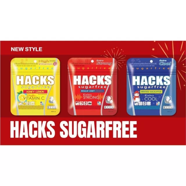 Hacks Candy en 3 sabores 3 paquetes: Reguar, miel, limón y mentol, cada uno...