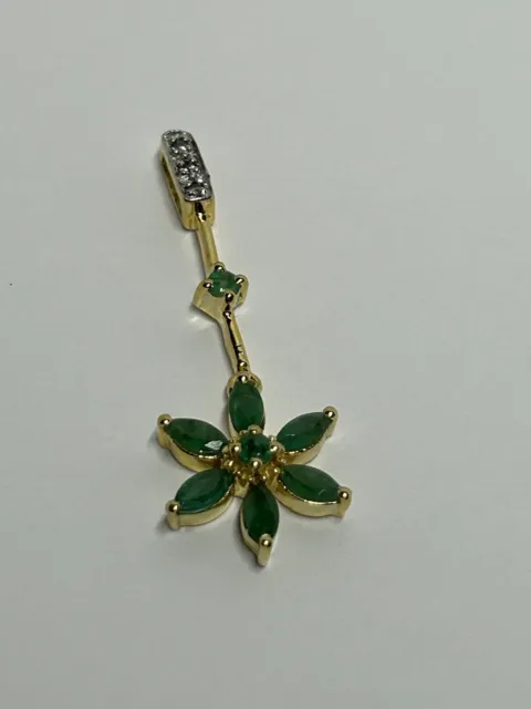 Delicate Emerald Pendant Set in Gold Plated 925 Sterling Silver with 3 Diamonds