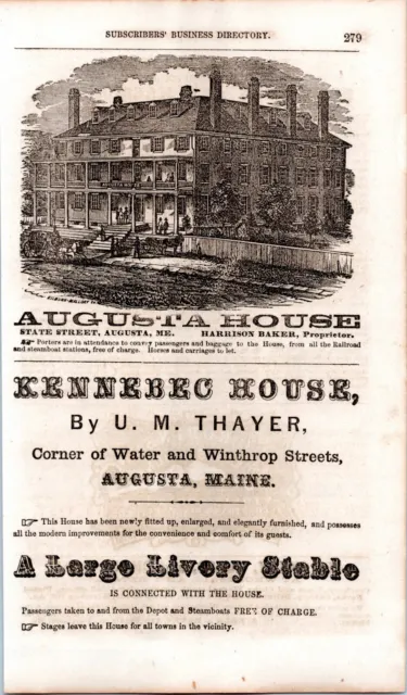 1860s Print Ad - Augusta House Hotel, Augusta Maine - Business Directory