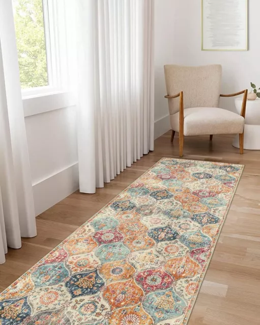 Alfombra de corredor antideslizante vintage ultra delgada lavable enrejado marroquí 2x6