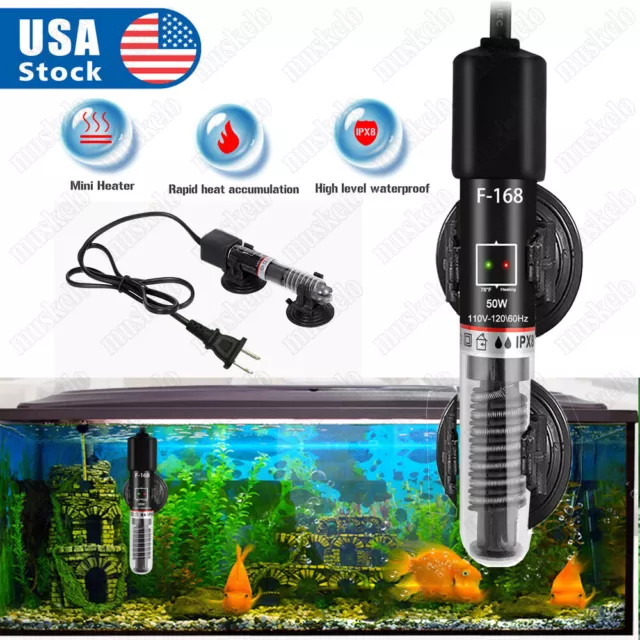 50W Aquarium Mini Water Heater Fish Tank Betta Heater For 1-5 Gallon Small Tank