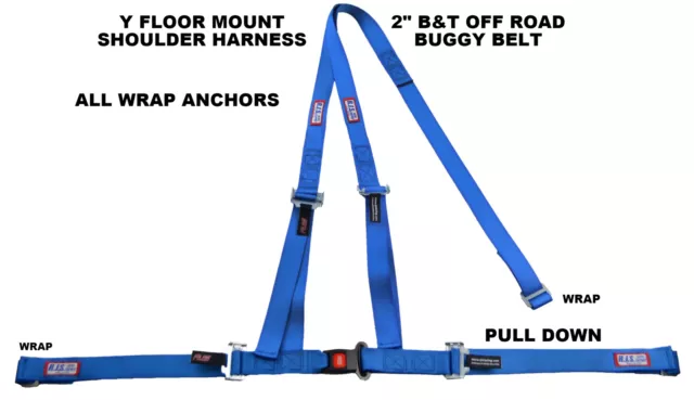 Rjs Racing 2" Buggy Off Road Seat Belt 3 Point B&T Y Harness Blue 4002403