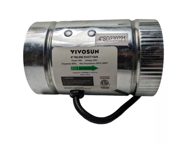 VIVOSUN 4" Inline Duct Booster Fan 100 CFM, HVAC Exhaust Fan OPEN BOX