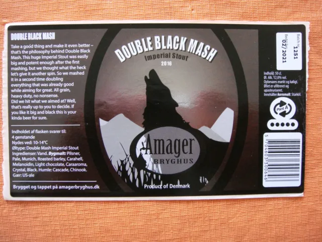 Danish microbrewery beer label - Amager Bryghus - Double Black Mash - DENMARK