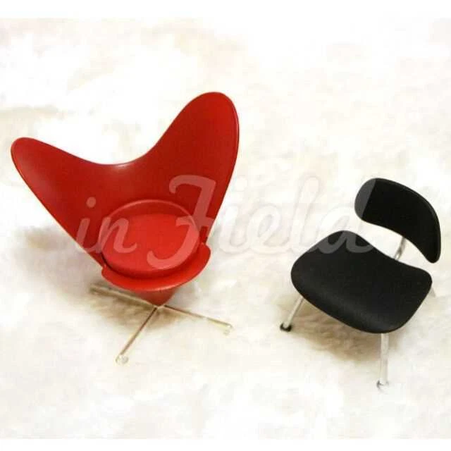 REAC Japan Interior Collection 1/12 Scale Miniature 2 Piece Set Chair Red Black