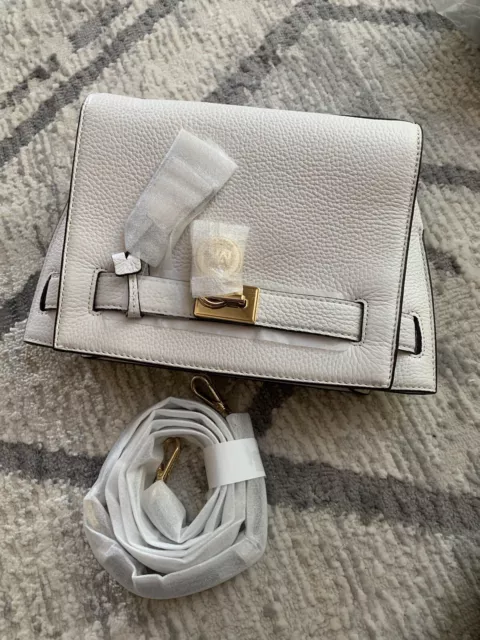 NWT MICHAEL KORS HAMILTON TRAVELER LEATHER MESSENGER - White