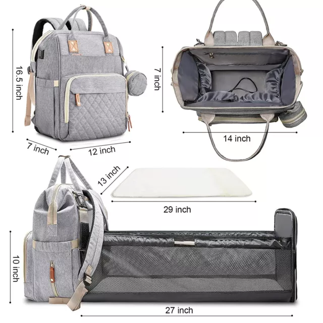 Baby Diaper Nappy Changing Backpack Set Mummy Large Multi-Function Travel Bag US 14