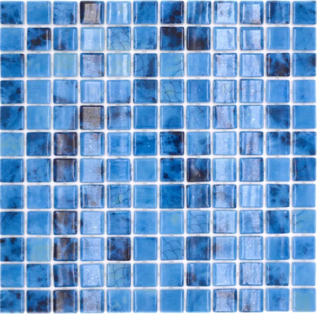 Schwimmbadmosaik Poolmosaik Glasmosaik blau changierend glänzend Wand Boden