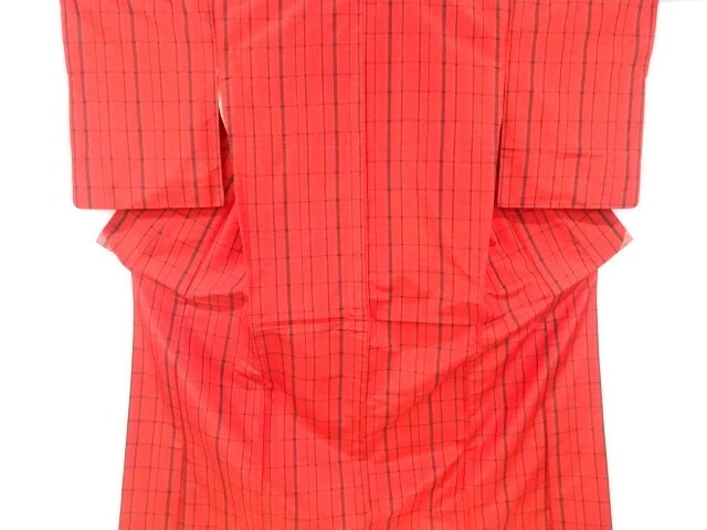 6632789: Japanese Kimono / Antique Kimono / Yonezawa Tsumugi / Woven Grid