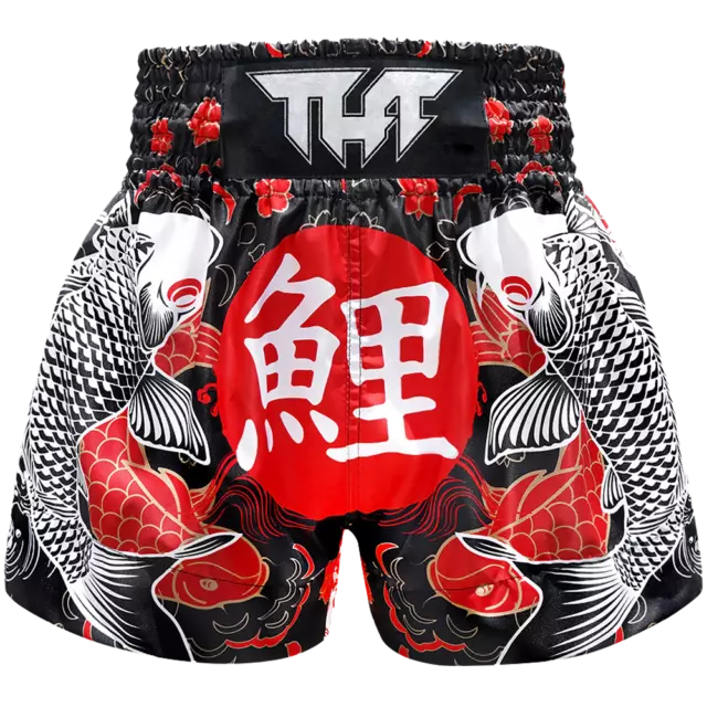 Tuff Japanese Koi Fish Black Thai Boxing Shorts