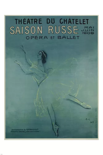poster FOR BALLERINA ANNA PAVLOVA'S TOUR OF FRANCE Serov Russia 1909 20x30