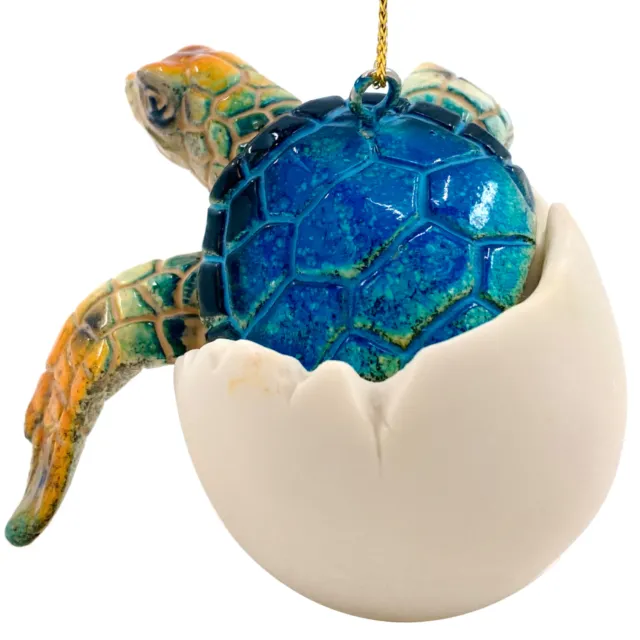 Hatching Baby Sea Turtle Ornament - Blue Coastal Ocean Marine Life Decoration