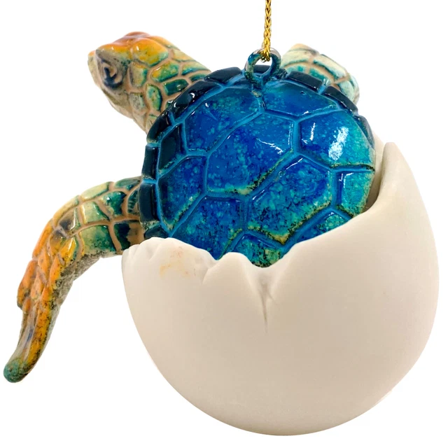 Hatching Baby Sea Turtle Ornament - Blue Coastal Ocean Marine Life Decoration