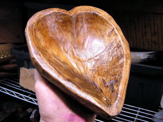 Hand carved wooden heart shaped dough bowl 2894