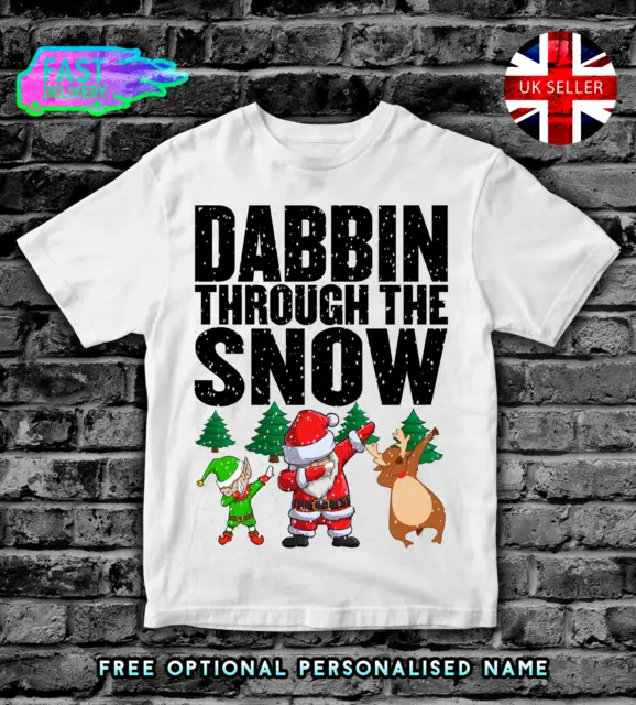 T-shirt DABBING THROUGH THE SNOW bambini top ragazzi ragazze UOMO T SHIRT NATALE #1