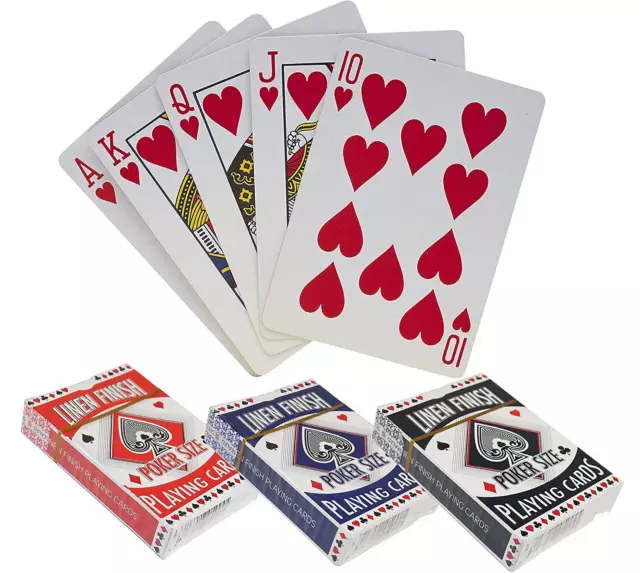 Set Of 2 High Quality Poker Sized Playing Cards Linen Finished Casino Black Jack