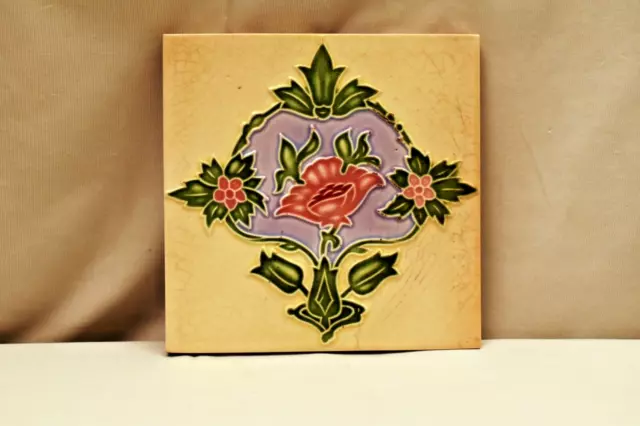 Antique Tiles Art Nouveau Ceramic Majolica Saji Japan Architectural Decorativ"L9