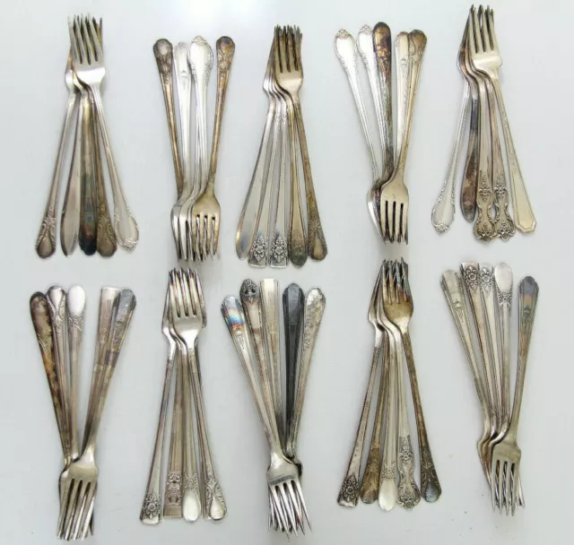 50x GRILLE FORKS FLATWARE SILVERPLATE LOT VINTAGE CRAFT REUSE REPURPOSE