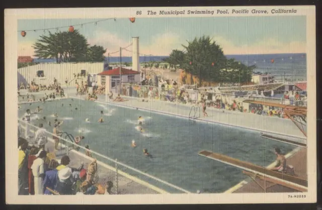 Postcard PACIFIC GROVE California/CA 1930's Era Public Swimming Pool Aerial view