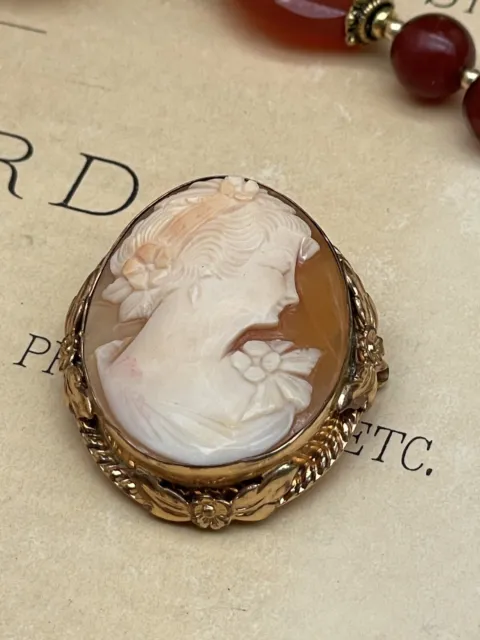 Shell Carved Cameo Brooch Pendant 12kt Gold Filled VINTAGE Estate Find