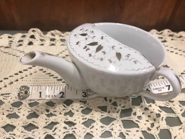 Antique Medical Porcelain Invalid/Infant Feeder Pap Boat Curved Top  Leaves
