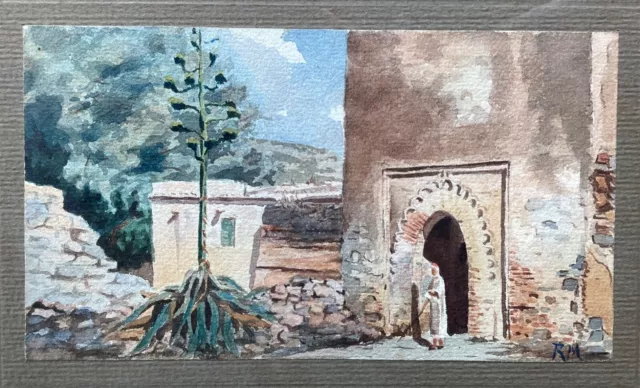 Tableau ancien Orientaliste Aquarelle Tunisie ? signature RM à Identifier