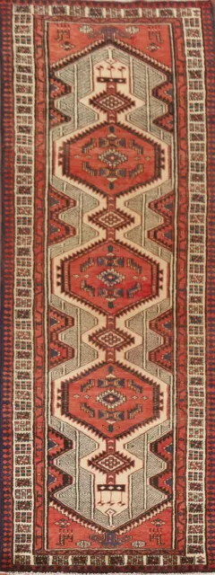 Tribal Geometric Ardebil Vintage Hand-knotted Traditional Runner Rug 3x10 Carpet