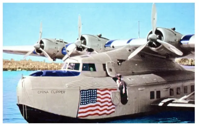 Pan American Airways China Clipper Treasure Island late 1930s Airplane Postcard