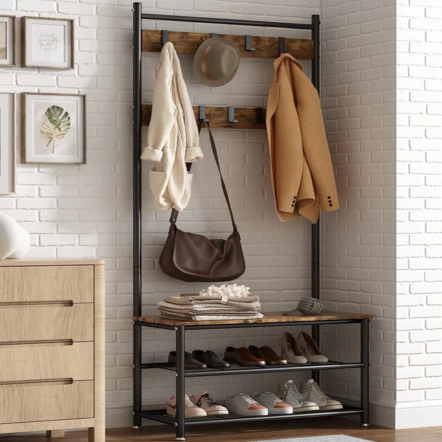 Coat Rack Hall Tree with Shoe Bench for Entryway Storage Bench Wood Look Accent